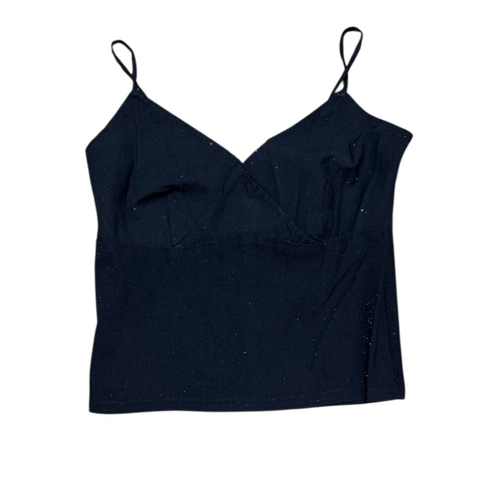 Vintage Y2K Black Crop Top Spaghetti Strap Sleeveless Tank Sparkly size Small